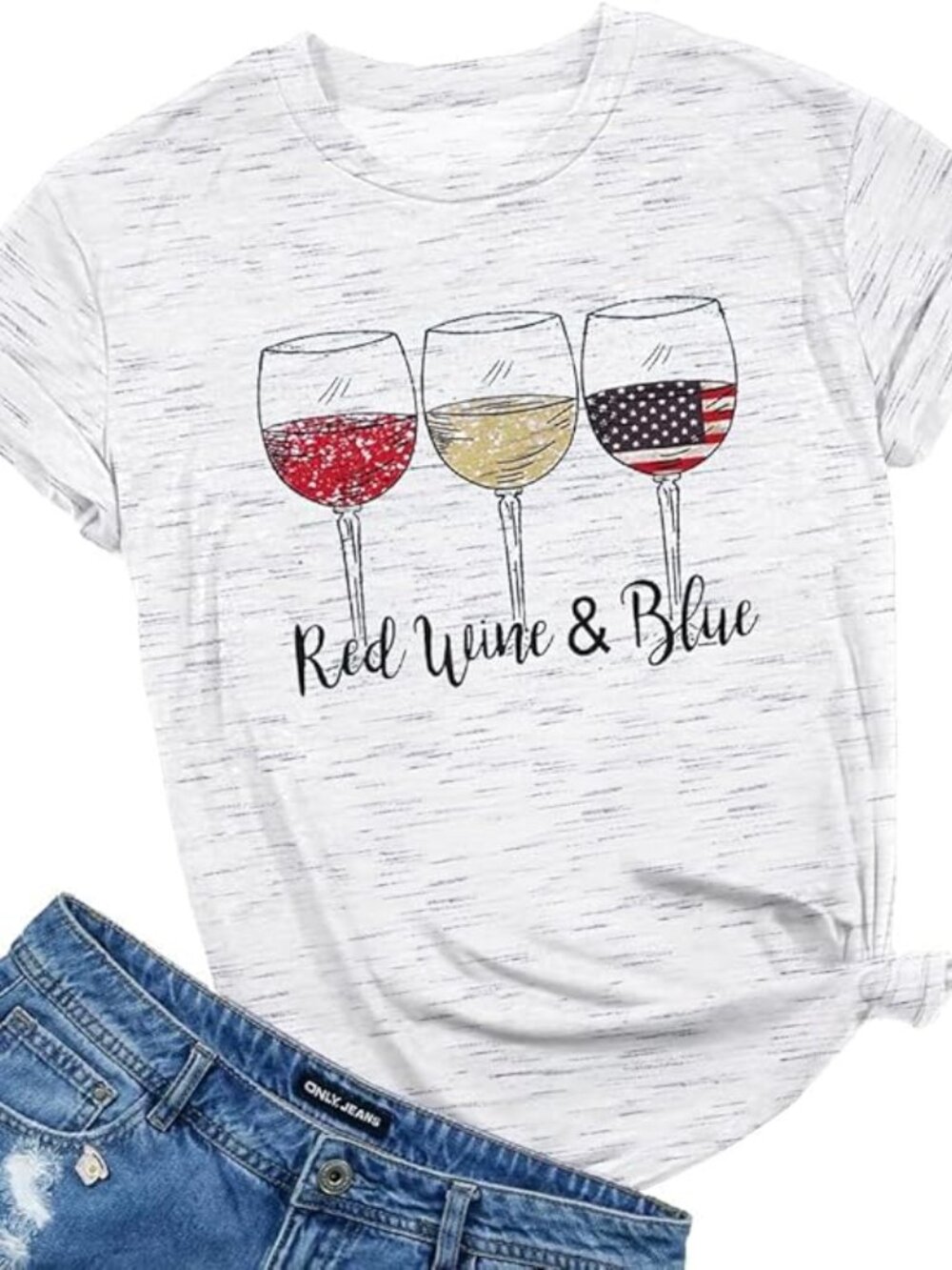 Patriotic Women's T-Shirt Red White and Blue Wine Glasses - SZ - L   NEW